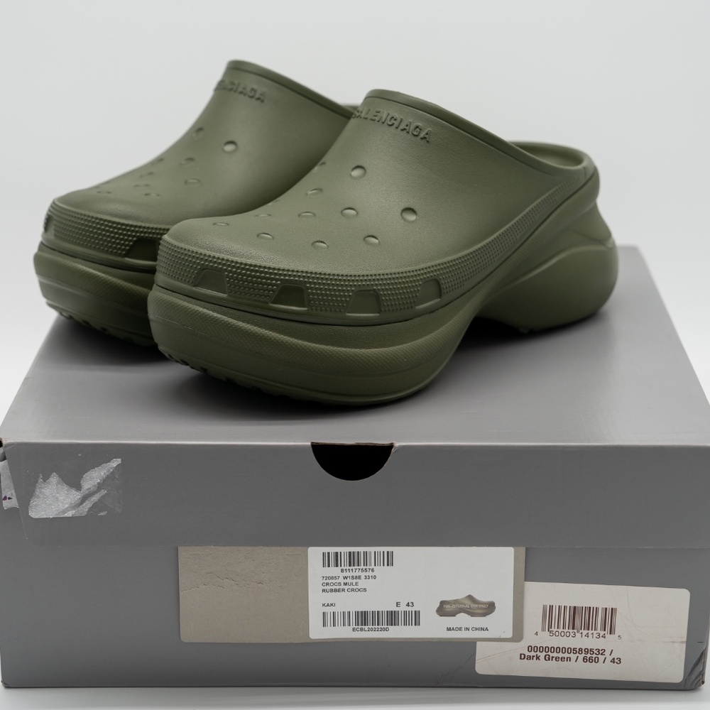 size 43 - Balenciaga Crocs Mule Green Khaki Rubber Slide Sandal Platform - Picture 11 of 12